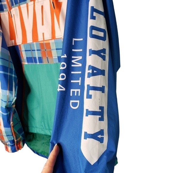 Encrypted Mens Loyalty Plaid Gingham Hoodie Marine Winf Btraker Jacket Size-L - Picture 4 of 14